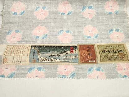 平和屋着物●地織紬　小千谷紬　反物　着尺　花並べ　小千谷織物謹製　証紙付き　菱一　逸品　未使用　DABC1472zzz