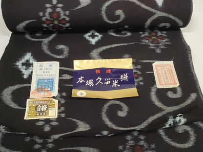 平和屋着物●久留米絣　反物　着尺　中島織布　花唐草　証紙付き　綿　逸品　未使用　DABC1483zzz