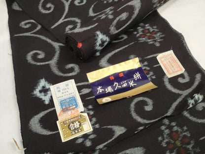 平和屋着物●久留米絣　反物　着尺　中島織布　花唐草　証紙付き　綿　逸品　未使用　DABC1483zzz