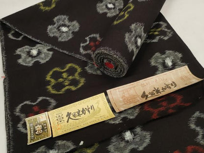 平和屋着物●久留米絣　反物　着尺　花並べ　国武織物謹製　証紙付き　綿　逸品　未使用　DABC1490zzz
