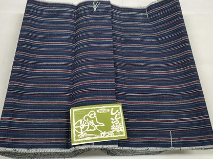 平和屋着物＊夏物 阿波しじら織 浴衣 反物 着尺 正藍 縞 証紙付き 綿 逸品 未使用 DABC1515zzz