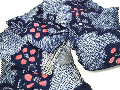 平和屋着物＊夏物 有松鳴海絞 浴衣 反物 着尺 湯のし前 花繋ぎ 証紙付き 綿 逸品 未使用 DABC1519zzz