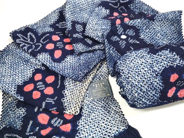 平和屋着物＊夏物 有松鳴海絞 浴衣 反物 着尺 湯のし前 花繋ぎ 証紙付き 綿 逸品 未使用 DABC1519zzz