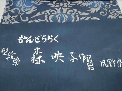 平和屋着物＊夏物　浴衣　反物　着尺　風鈴染　型絵染　洋花文　森映子作　綿　未使用　DABC1525zzz