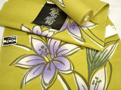 平和屋着物＊夏物 世界的ファッションデザイナー 山本寛斎 kansaiブランド 浴衣 反物 着尺 草花文 綿 逸品 未使用 DABC1527zzz