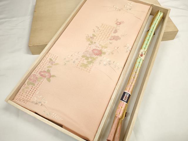 平和屋着物●和装小物　帯締め・帯揚げセット　中国三大刺繍 汕頭 相良刺繍 駒刺繍 総刺繍 短冊花 手組紐 金糸 逸品 未使用 DABC1532zzz