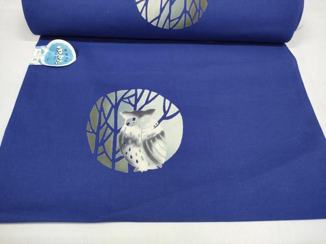 平和屋着物＊夏物 浴衣 反物 着尺 東京本染 梟 フクロウ 綿 未使用 DABC1570zzz