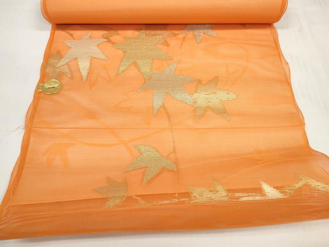 平和屋着物＊夏物 西陣 名古屋帯 帯反物 楓 金糸 証紙付き 逸品 未使用 DABC1573zzz