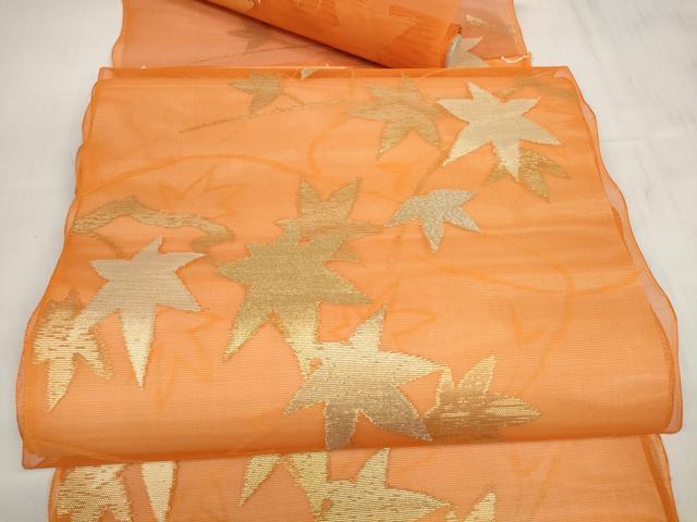 平和屋着物＊夏物 西陣 名古屋帯 帯反物 楓 金糸 証紙付き 逸品 未使用 DABC1573zzz