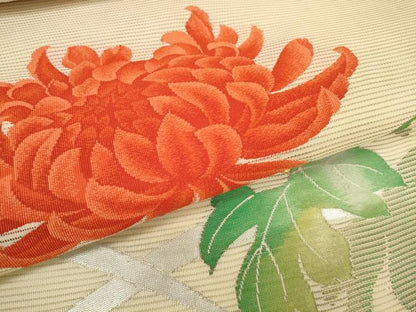 平和屋着物＊夏物 西陣まいづる謹製 名古屋帯 帯反物 絽綴れ 菊芝 金銀糸 証紙付き 逸品 未使用 DABC1574zzz