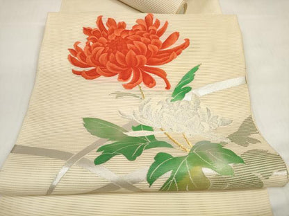 平和屋着物＊夏物 西陣まいづる謹製 名古屋帯 帯反物 絽綴れ 菊芝 金銀糸 証紙付き 逸品 未使用 DABC1574zzz