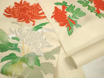 平和屋着物＊夏物 西陣まいづる謹製 名古屋帯 帯反物 絽綴れ 菊芝 金銀糸 証紙付き 逸品 未使用 DABC1574zzz