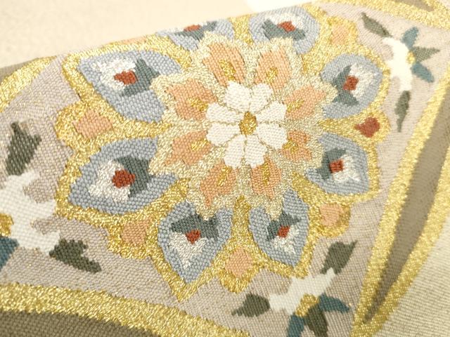 平和屋着物●爪掻き本綴れ　名古屋帯　帯反物　七宝重ね花文　金銀糸　逸品　未使用　DABC1577zzz