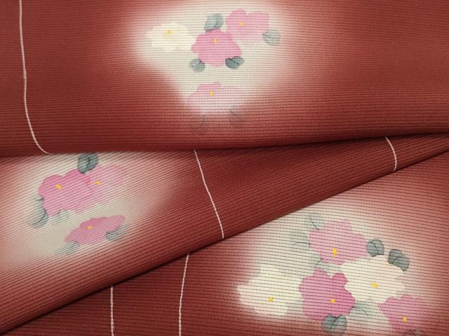 平和屋着物＊夏物 小紋 反物 着尺 駒絽 草花文 暈し染め 逸品 未使用 DABC1601zzz