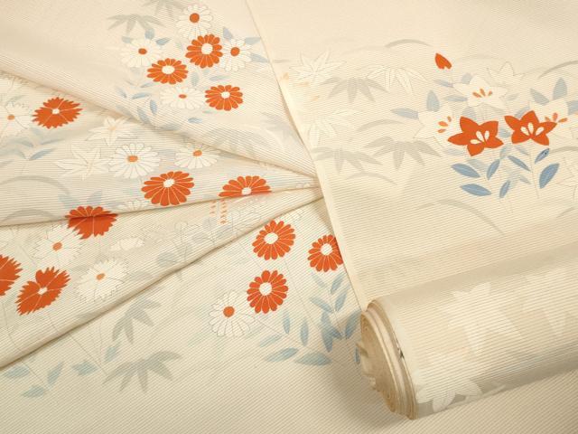平和屋着物＊夏物 付下げ 反物 着尺 銀鈴絽 草花文 逸品 未使用 DABC1602zzz
