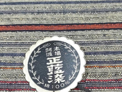 平和屋着物＊夏物 阿波しじら織 浴衣 反物 着尺 正藍染 縞 証紙付き 綿 逸品 未使用 DABC1676zzz
