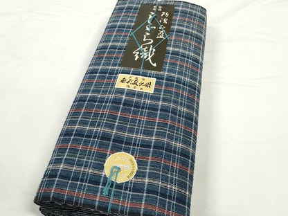 平和屋着物＊夏物 阿波しじら織 浴衣 反物 着尺 正藍染 格子 証紙付き 綿 逸品 未使用 DABC1678zzz