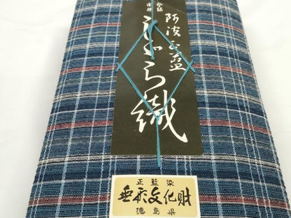 平和屋着物＊夏物 阿波しじら織 浴衣 反物 着尺 正藍染 格子 証紙付き 綿 逸品 未使用 DABC1678zzz