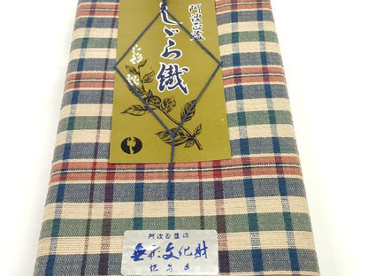 平和屋着物＊夏物 阿波しじら織 浴衣 反物 着尺 正藍染 格子 証紙付き 綿 逸品 未使用 DABC1681zzz