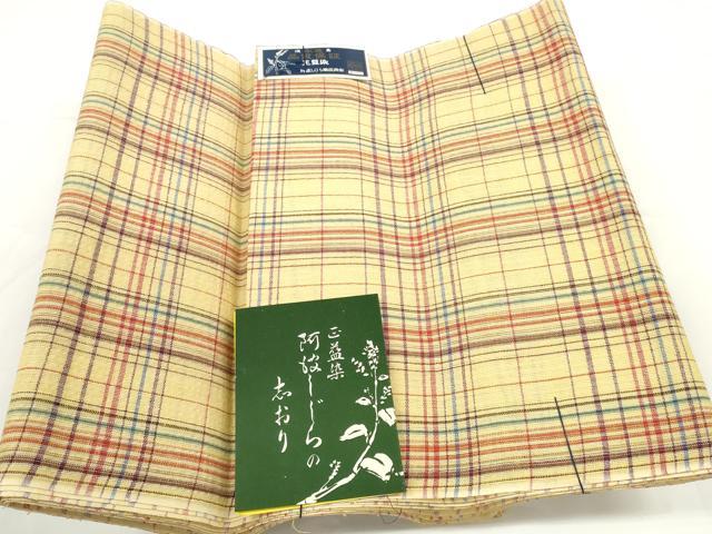 平和屋着物＊夏物 阿波しじら織 浴衣 反物 着尺 正藍染 格子 証紙付き 綿 逸品 未使用 DABC1682zzz