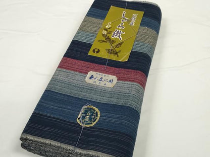 平和屋着物＊夏物 阿波しじら織 浴衣 反物 着尺 正藍染 間道 証紙付き 綿 逸品 未使用 DABC1690zzz