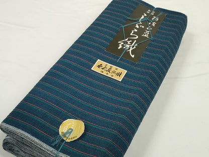 平和屋着物＊夏物 阿波しじら織 浴衣 反物 着尺 正藍染 縞 証紙付き 綿 逸品 未使用 DABC1692zzz