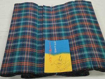 平和屋着物＊夏物 阿波しじら織 浴衣 反物 着尺 正藍染 格子 証紙付き 綿 逸品 未使用 DABC1703zzz