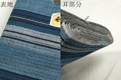 平和屋着物＊夏物 阿波しじら織 浴衣 反物 着尺 正藍染 間道 証紙付き 綿 逸品 未使用 DABC1705zzz