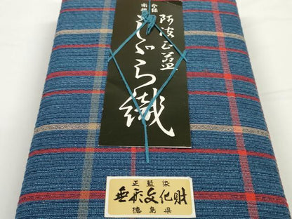 平和屋着物＊夏物 阿波しじら織 浴衣 反物 着尺 正藍染 格子 証紙付き 綿 逸品 未使用 DABC1706zzz