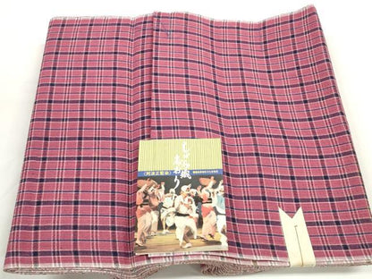平和屋着物＊夏物 阿波しじら織 浴衣 反物 着尺 正藍染 格子 証紙付き 綿 逸品 未使用 DABC1709zzz
