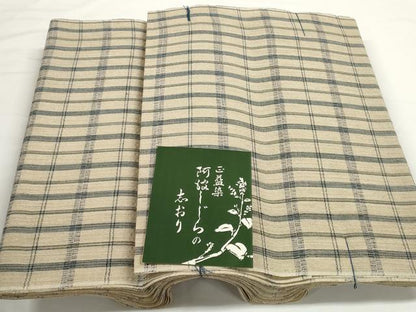平和屋着物＊夏物　阿波しじら織　浴衣　反物　着尺　正藍染　格子　証紙付き　綿　逸品　未使用　DABC1722zzz