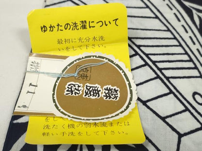 平和屋着物＊夏物　浴衣　反物　着尺　辨慶染　網干舟花文　紺地　綿　未使用　DABC1750zzz