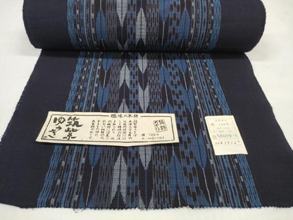 平和屋着物●筑紫ゆうき　紬　反物　着尺　矢絣間道　証紙付き　木綿　逸品　未使用　DABC1754zzz