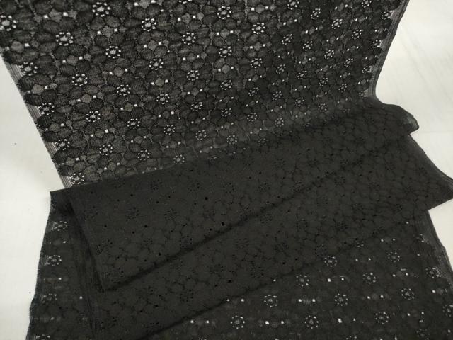 平和屋着物▽羽織・コート　反物　羽尺　スリーシーズン　春夏秋　塵除け　総レース　花柄　黒地　ロング丈　未使用　DABC1788zzz