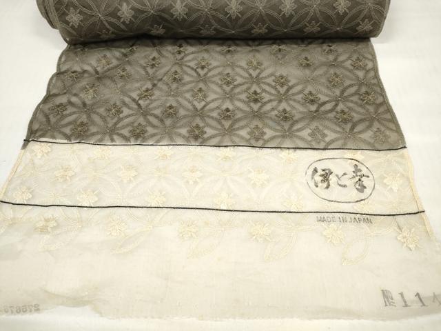 平和屋着物▽オーガンジー 羽織・コート 道行コート 反物 羽尺 スリーシーズン 春夏秋 塵除け 刺繍 七宝花 伊と幸 逸品 未使用 DABC1824zzz