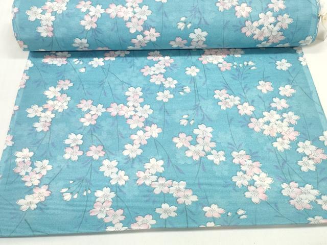 平和屋着物＊夏物　小紋　反物　着尺　絽　枝桜　洗える着物　未使用　DABC1861zzz 平和屋着物＊夏物 小紋 反物 着尺 絽 枝桜 洗える着物 未使用