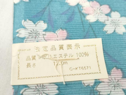 平和屋着物＊夏物　小紋　反物　着尺　絽　枝桜　洗える着物　未使用　DABC1861zzz