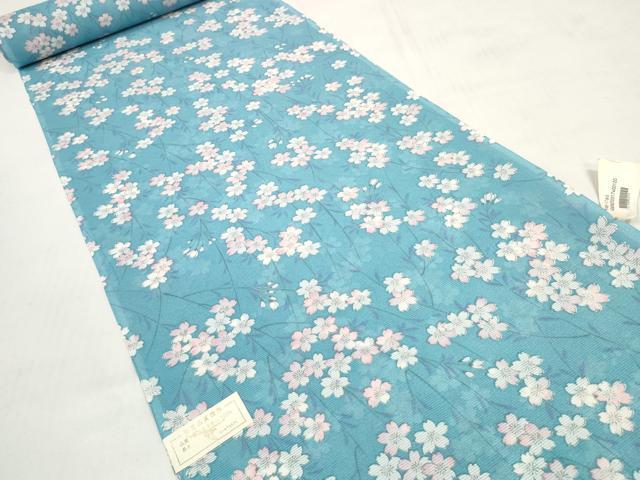平和屋着物＊夏物　小紋　反物　着尺　絽　枝桜　洗える着物　未使用　DABC1861zzz 平和屋着物＊夏物 小紋 反物 着尺 絽 枝桜 洗える着物 未使用 DABC1861zzz