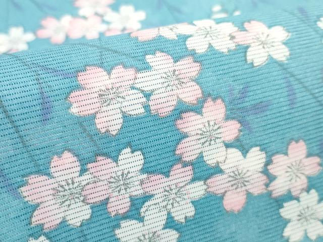 平和屋着物＊夏物　小紋　反物　着尺　絽　枝桜　洗える着物　未使用　DABC1861zzz 平和屋着物＊夏物 小紋 反物 着尺 絽 枝桜 洗える着物 未使用 DABC1861zzz