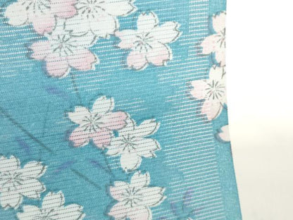 平和屋着物＊夏物　小紋　反物　着尺　絽　枝桜　洗える着物　未使用　DABC1861zzz