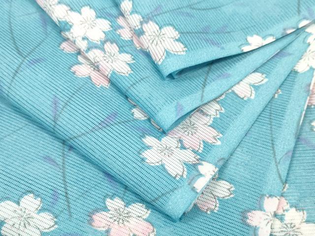 平和屋着物＊夏物　小紋　反物　着尺　絽　枝桜　洗える着物　未使用　DABC1861zzz