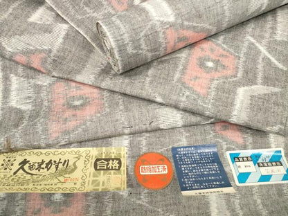 平和屋着物●久留米絣　反物　着尺　幾何学文様　野口繁作　証紙付き　綿　逸品　未使用　DABC1882zzz