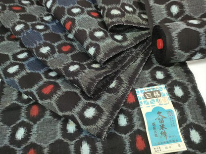 平和屋着物●久留米絣　反物　着尺　亀甲　田中豊作　証紙付き　綿　逸品　未使用　DABC1883zzz