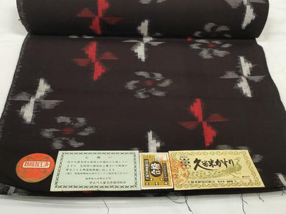 平和屋着物●久留米絣　反物　着尺　風車花文　丸山直作　証紙付き　綿　逸品　未使用　DABC1890zzz