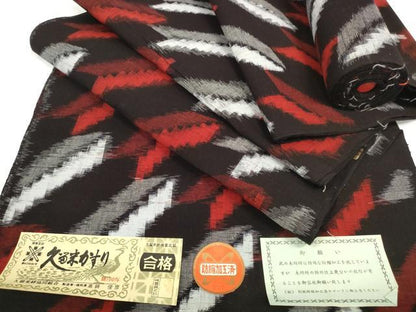 平和屋着物●久留米絣　反物　着尺　矢絣　高鍋俊彦作　証紙付き　綿　逸品　未使用　DABC1911zzz