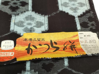 平和屋着物●久留米絣　反物　着尺　亀甲花文　かつら絣　野村織物謹製　証紙付き　綿　逸品　未使用　DABC1917zzz