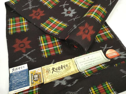 平和屋着物●久留米絣　反物　着尺　絣花文　高田有史作　証紙付き　綿　逸品　未使用　DABC1918zzz