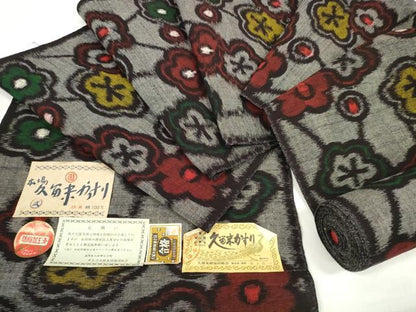 平和屋着物●久留米絣　反物　着尺　枝梅文　井上庄一作　証紙付き　綿　逸品　未使用　DABC1923zzz