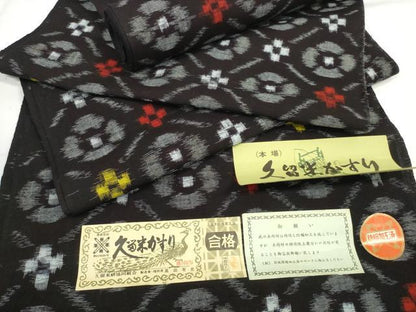 平和屋着物●久留米絣　反物　着尺　菱花文　高田有史作　証紙付き　綿　逸品　未使用　DABC1924zzz