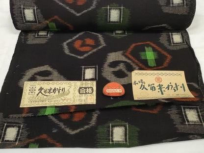 平和屋着物●久留米絣　反物　着尺　亀甲重ね　高鍋俊彦作　証紙付き　綿　逸品　未使用　DABC1926zzz